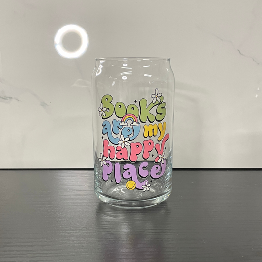 Books Are My Happy Place Glass Cup
