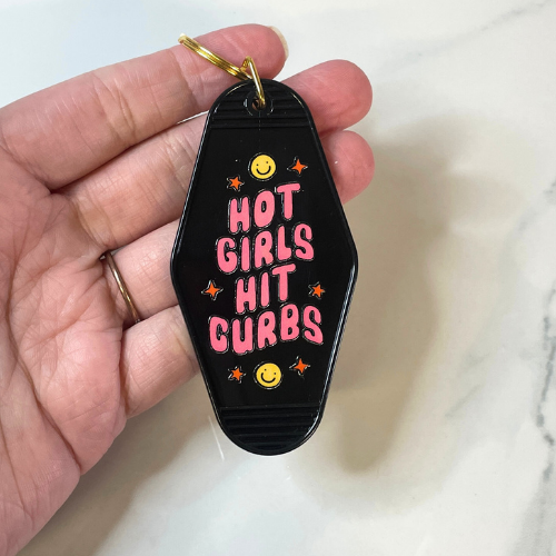 Hot Girls Hit Curbs Motel Keychain