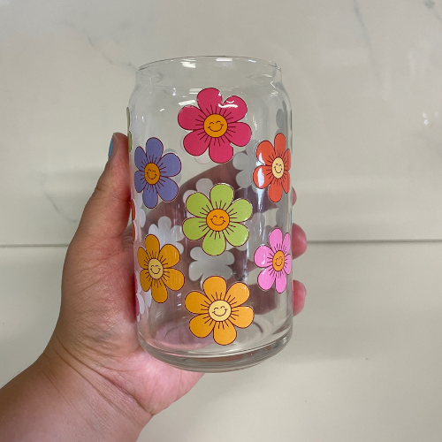 Smiley Daisy Glass Cup