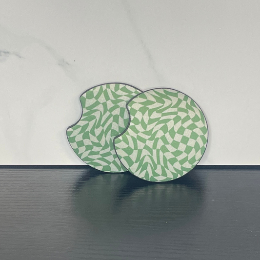 Matcha Checkered Car Coaster