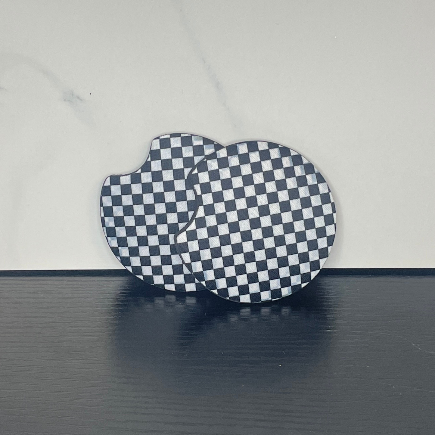 Black Checkered Car Coaster