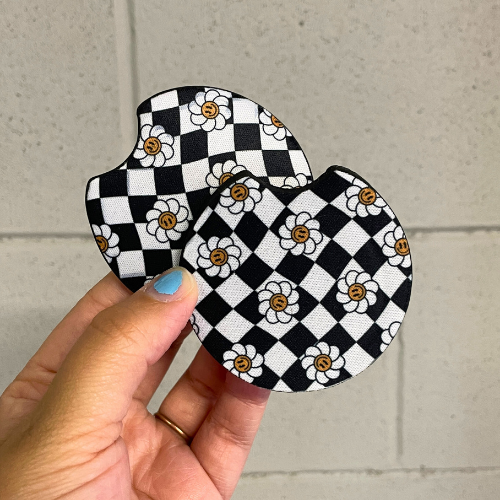 Checkered Daisy Car Coaster