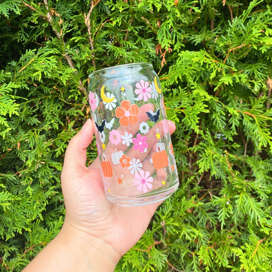 Spooky Floral Glass Cup