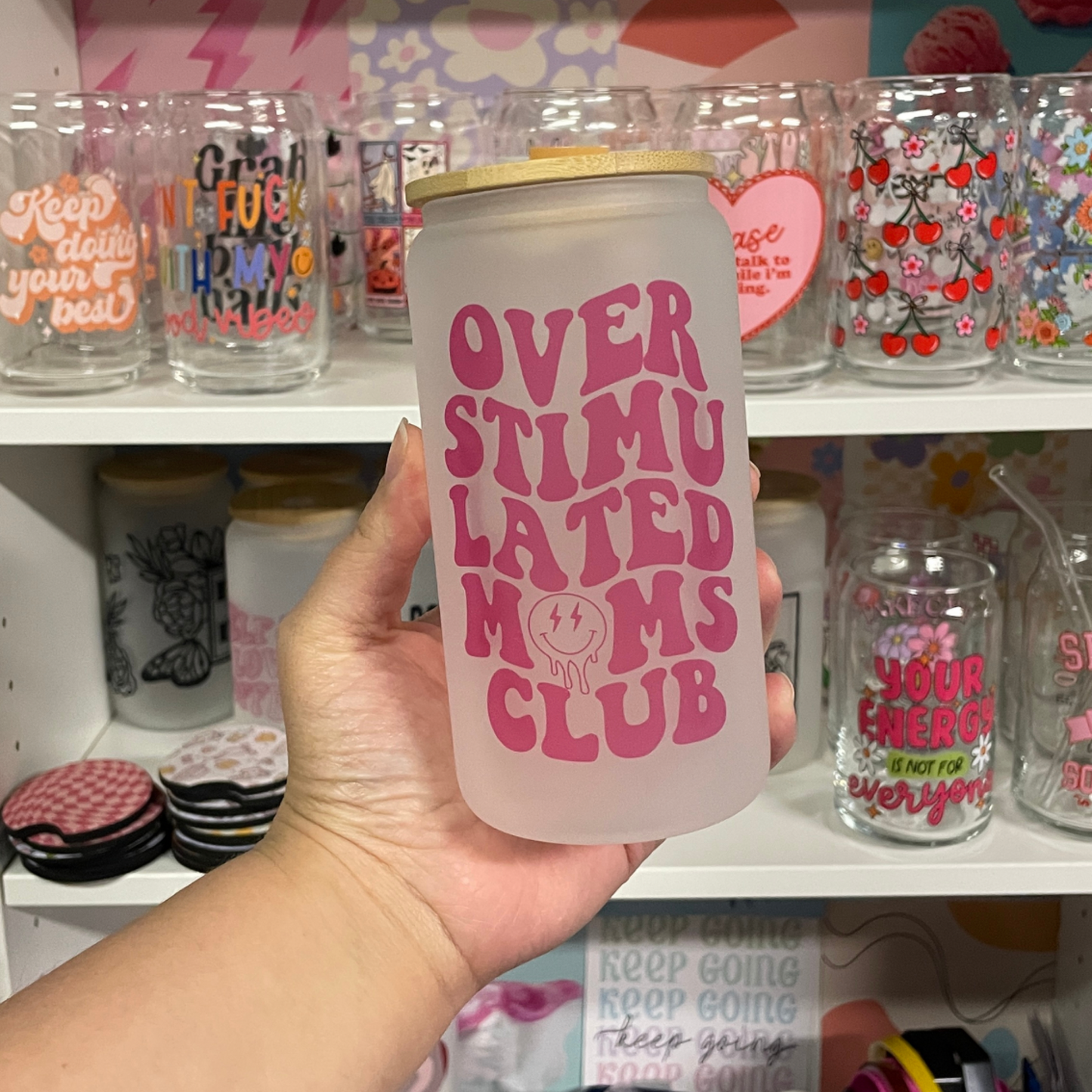 Overstimulated Moms Club Frosted Glass Cup