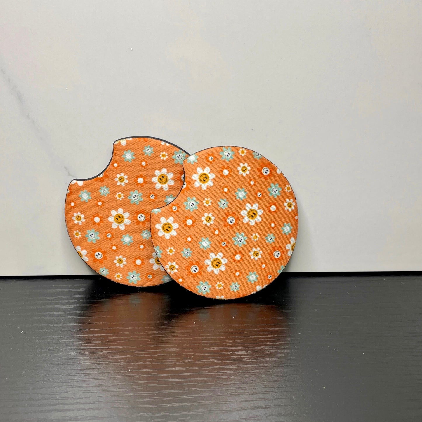 Smiley Orange Daisy Car Coaster