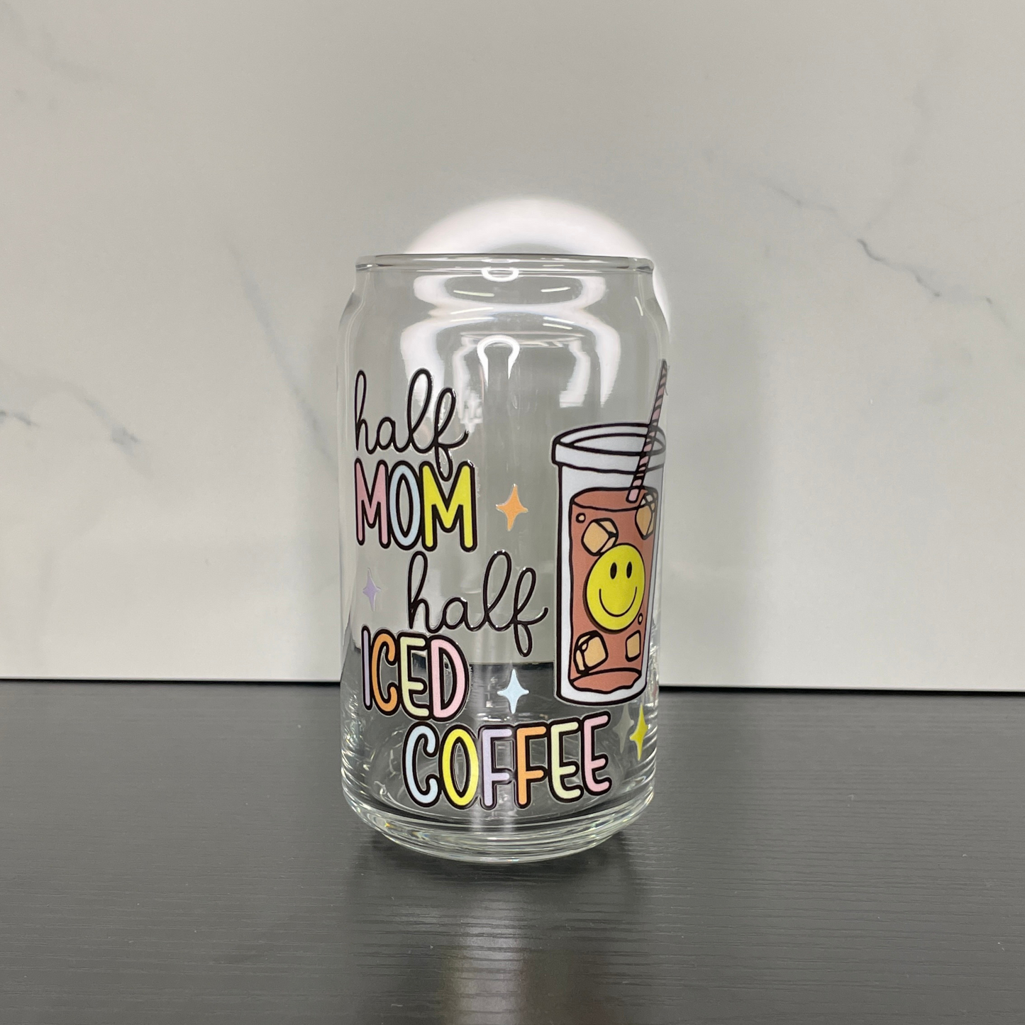 Half Mom Half Iced Coffee Glass Cup